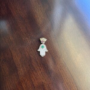 Turkish Elegant Gold Tone and Sterling Silver Hamsa Pendant